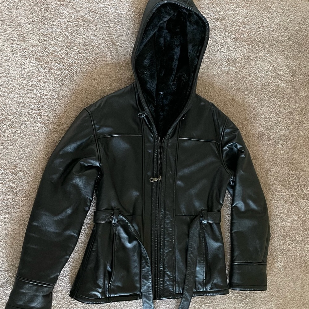 Genuine black leather women’s coat